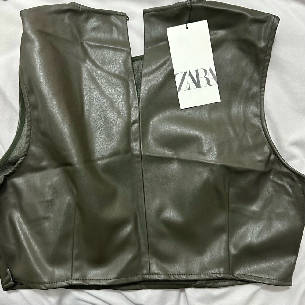 Zara Olive Green Faux Leather Crop Top
